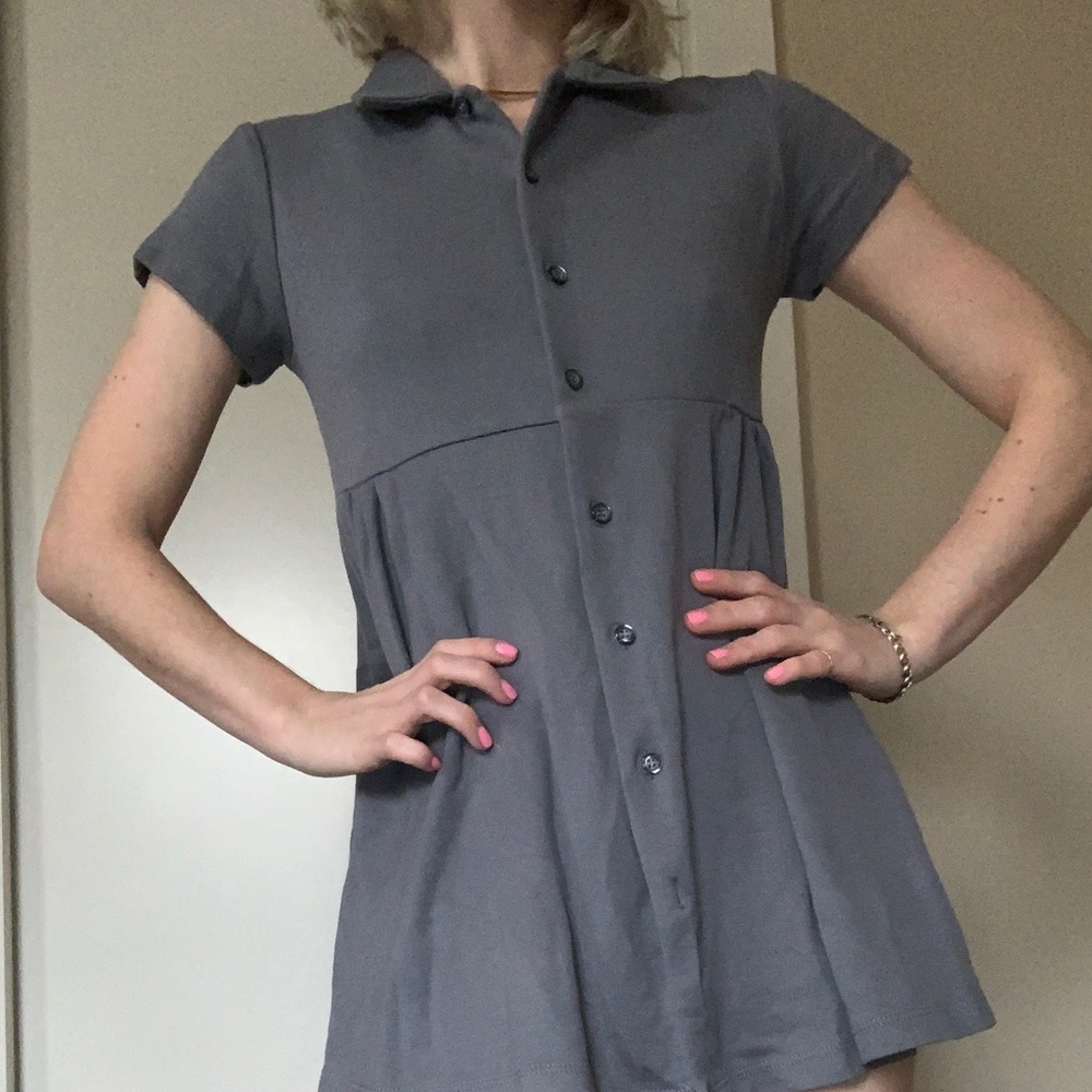 Soft Dusty Grey Button Up Dress